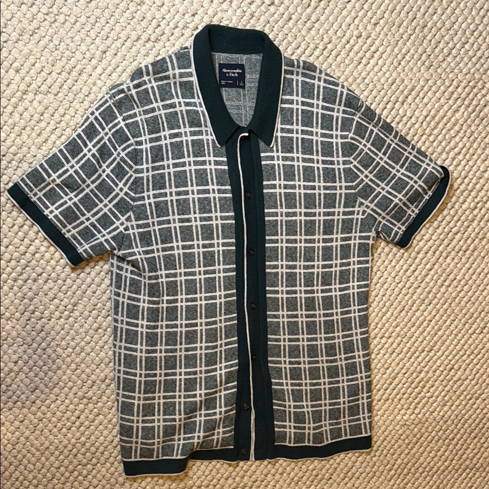 Abercrombie and Fitch Green and White Mens Plaid Retro Button-Up Shirt